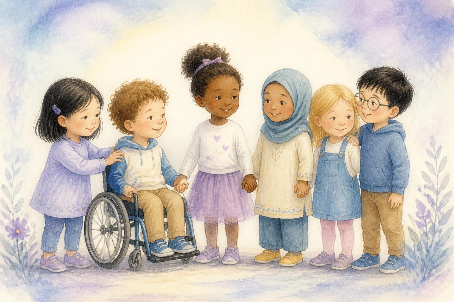 Illustration d'enfants réunis, symbole d'inclusion et d'espoir